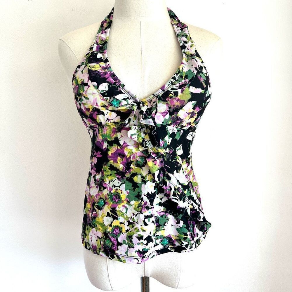 Love Your Assets by Spanx Halter Ruffled Tankini Top Size Medium Floral Print